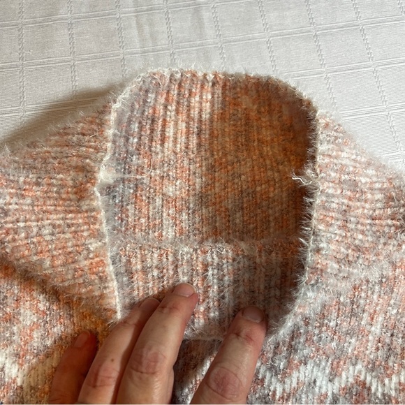 Fair Isle Mock Neck Cozy Pink, White & Blue Fuzzy Sweater - Picture 5 of 6